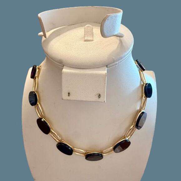 Alfani Gold Tone Link Black Disc Statement Necklace - Picture 4 of 8